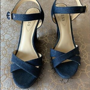 Guess denim wedges, 5”, size 7.5. barely worn.